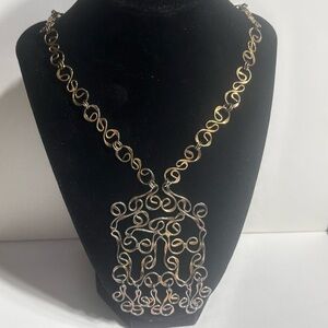 Twisted Wire Pendant Statement Necklace Unique Scroll Design Multi Color Metal